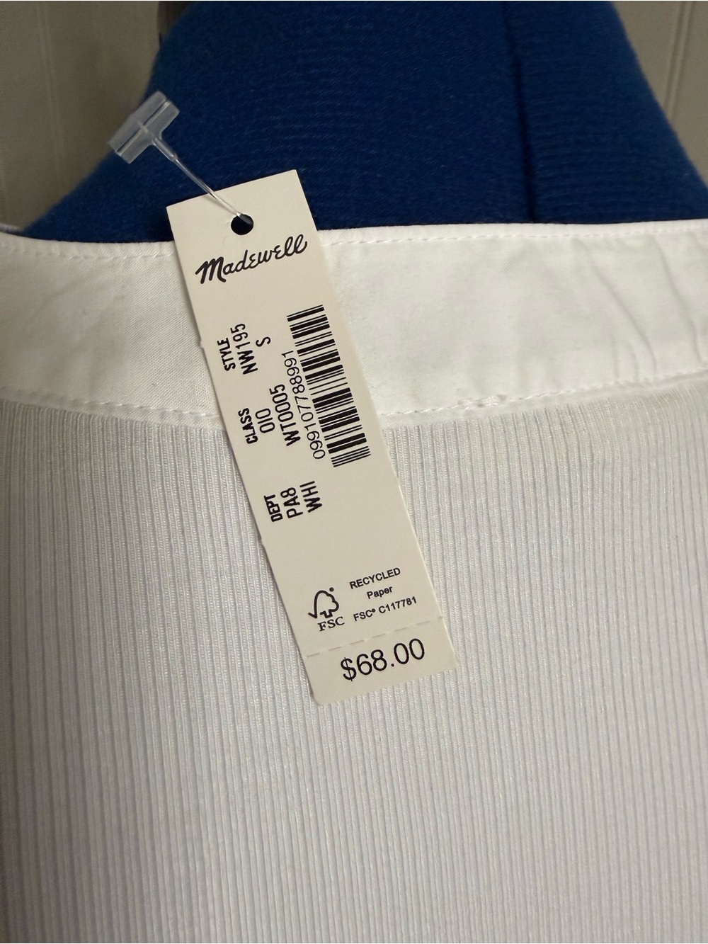 Madewell White Puff Sleeve Henley Size S, NWT Pima Cotton, Retails $68 - Picture 4 of 8